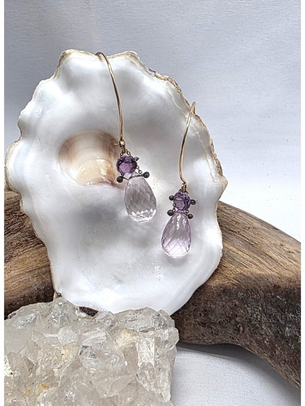 Handmade Amethyst & Gold Filled Earrings  Faceted Lavender Amethyst Briolettes